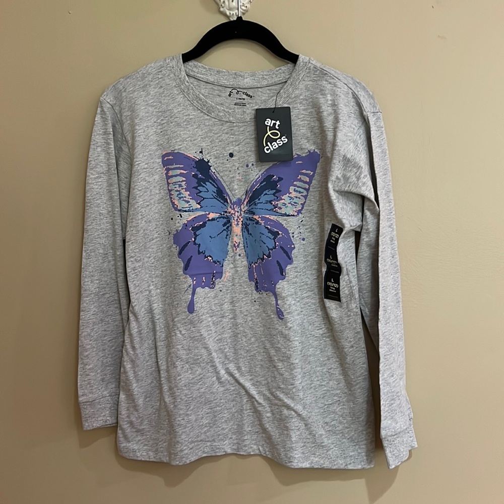 Art Class Butterfly gray long sleeve shirt 10/12